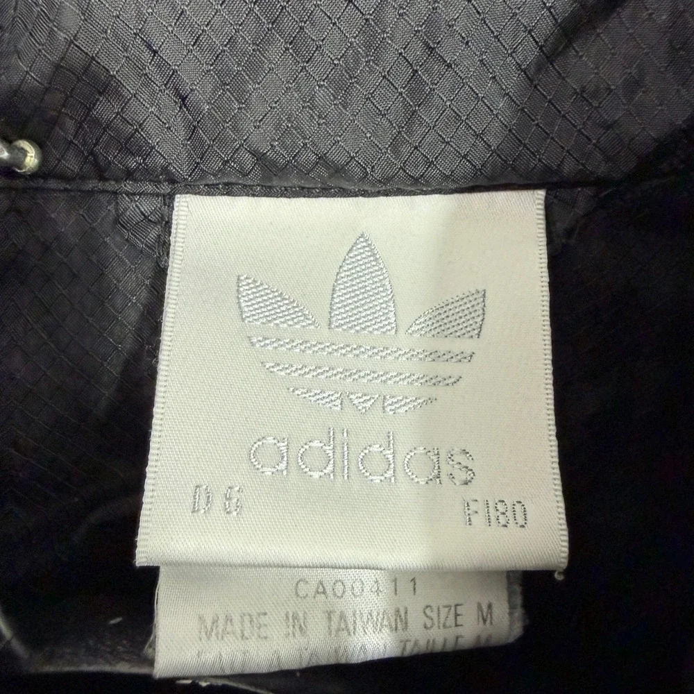 Vintage Adidas Windbreaker Jacket Men's Medium Black Trefoil Logo Full Zip 80s